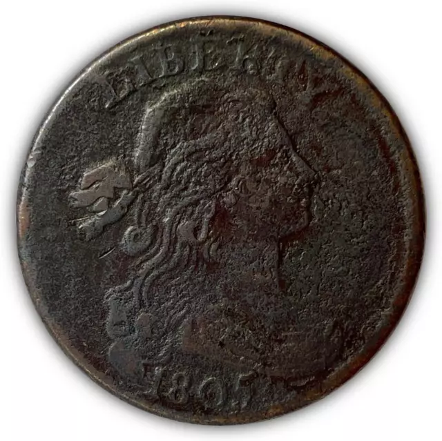 1805 S-267 Draped Bust Large Cent Extremely Fine XF Coin, Corrosion #5917