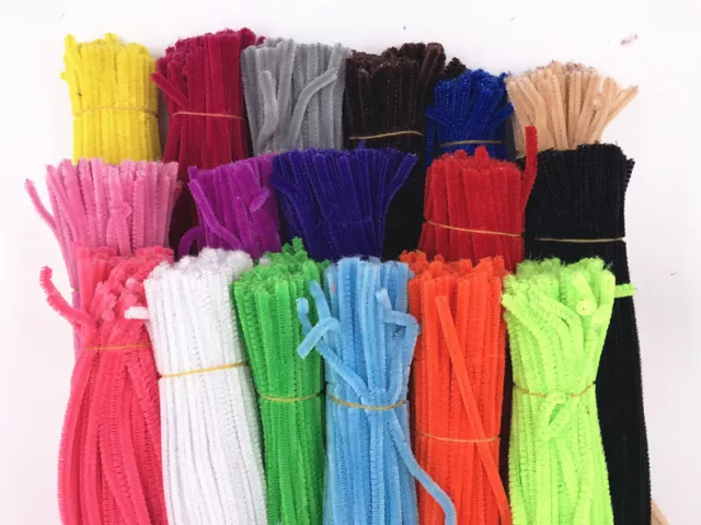 100pc chenille craft stems pipe cleaners 30cm (12") long, 6mm wide-lots colours