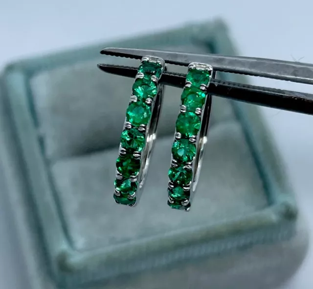 1.00Ct Round Cut Simulated Green Emerald Hoop Earrings 14K White Gold Plated
