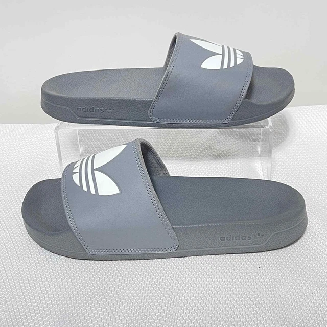 Adidas Original Slides Mens 7 Gray White Trefoil Logo Slip On Athletic Sandals