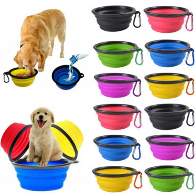 Portatile Animali Cane Richiudibile Viaggio Alimentazione Ciotola Acqua Cibo -
