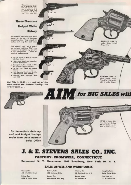 1951 PAPER AD 2 PG Stevens Toy Pawnee Bill Buffalo Cap Gun Pistol Cowboy King