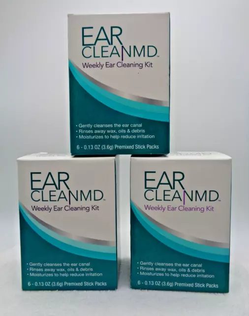 3 pk Ear Clean MD Weekly Cleaning Kit Rinse Wax Oils & Debris 6 sticks each