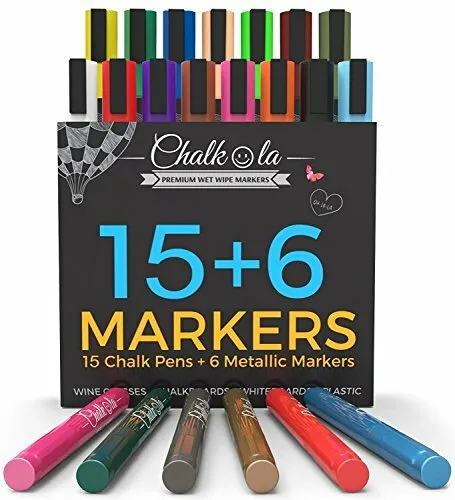 Premium Neon Liquid Chalk Pens 6mm Washable Window Markers Set of 8 inc  White