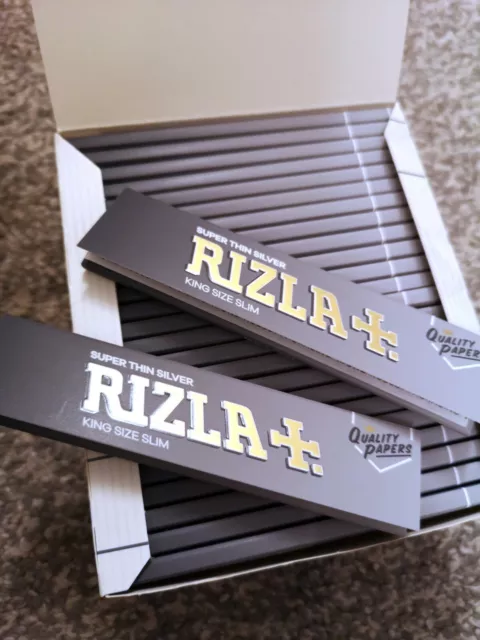 10 x RIZLA SILVER KING SIZE SLIM ULTRA THIN CIGARETTE SMOKING ROLLING PAPERS