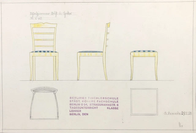 Dessin Architectural Original – Chaise Style Art Déco – Début 20e Siècle (vers 1900-1924) – Encadré Ou à Encadrer – Occasion Vintage