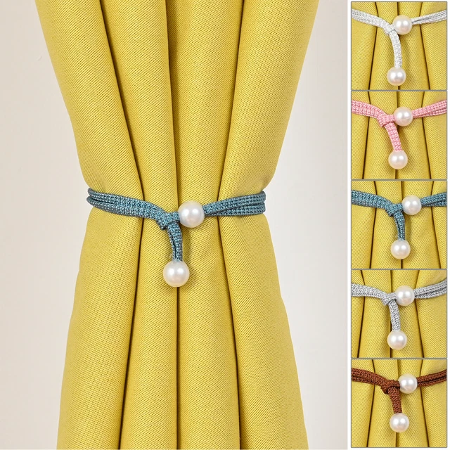 2/4X Pearl Curtain Ropes Tie Backs Clips Hanging Balls Curtains Clamps Holdbacks