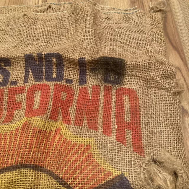 Vintage Burlap Feed Sack Sun Rays Potatoes Madera California Potato Bag Mendrin 3