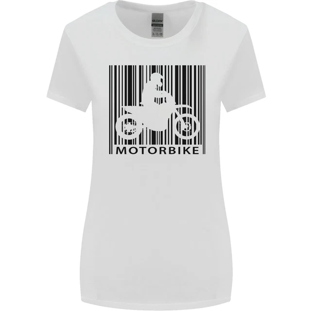T-shirt moto codice a barre biker moto donna taglio più largo