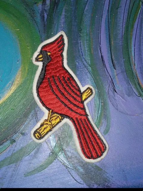 Vtg Bright Red Cardinal Bird Cloth Embroidered Patch