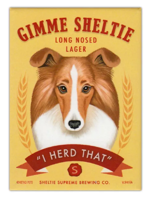 Retro Perros Refrigerador Imanes - Sheltie Rubia ( Perro Pastor Shetland)