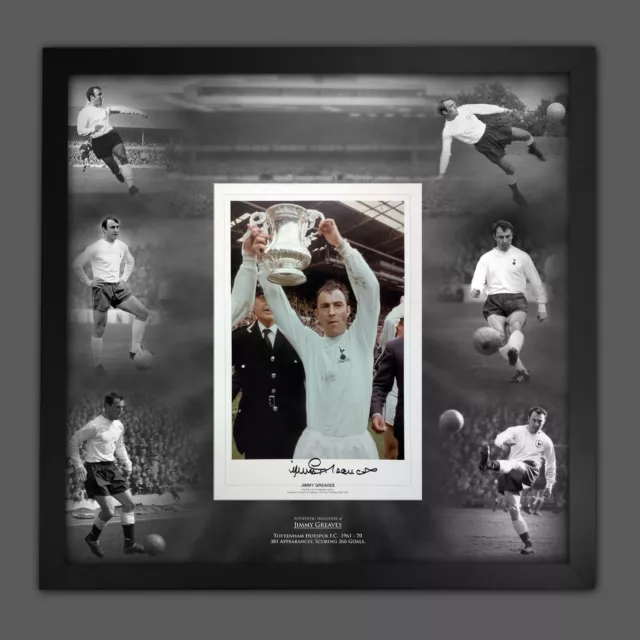 Jimmy Greaves Signed Spurs Football Photo in A Framed Picture Mount Display