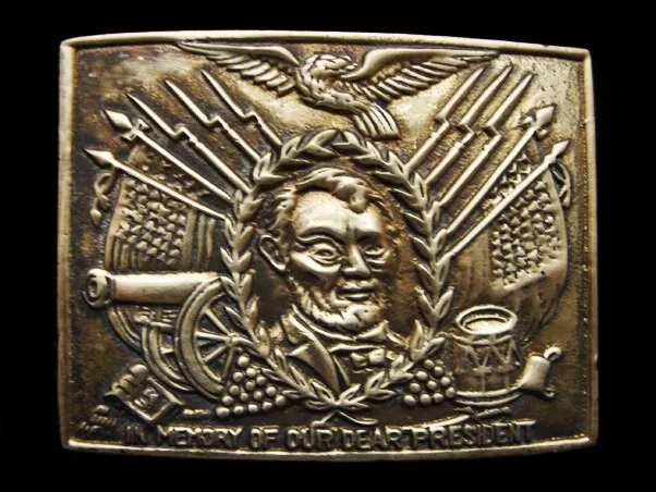 LG23153 1970s **IN MEMORY OF OUR DEAR PRESIDENT** (LINCOLN) SOLID BRASS BUCKLE