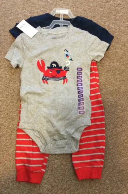 NEW Carters Baby Boys Blue Crab 3 Pc Nautical Bodysuit Pants Set 24 Months