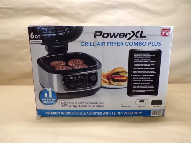 POWER XL Grill Air Fryer Combo Plus 6 QT 12 IN-1 Stainless Steel Nonstick