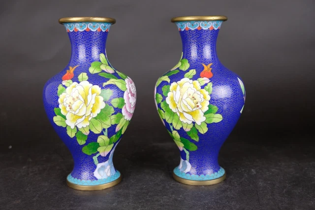 Paire De Vases Chinois En Cloisonné – Décor Asiatique Authentique, Occasion