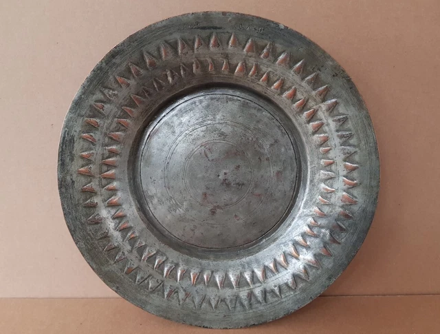ANTIQUE 180 year old OTTOMAN GENUINE COPPER DISH PLATE ORNATE HAND FORGED 19th c