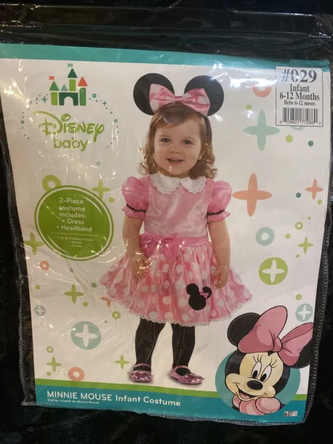 Disney Baby Infant Minnie Mouse Pink Dress Costume Size 6-12 M 2 Piece Halloween