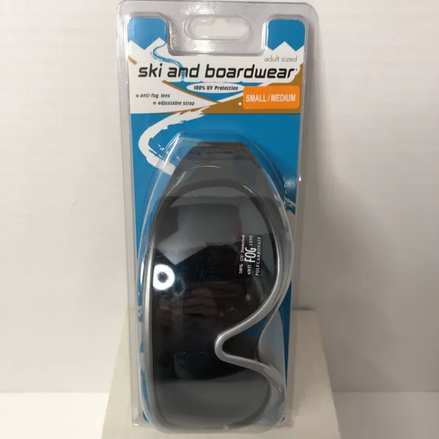 Ski or Board Goggles Anti-Fog 100% UV Adult Size Small/Medium Grey