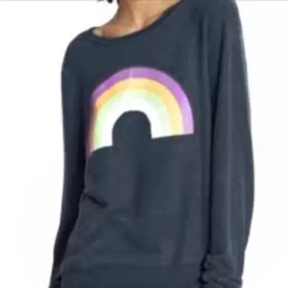 New WILDFOX Over The Rainbow Clean Black Pullover Sweatshirt Sz XL Super Soft