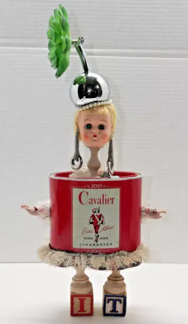 OOAK Assemblage ARTIST DOLL Vintage Mixed Media Sculpture Cavalier Cigarette Tin