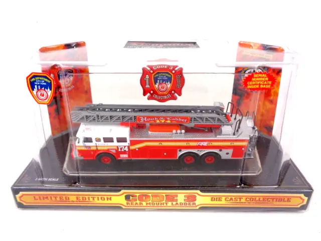 Code 3 FDNY Seagrave Mount Hook & Ladder 174 Diecast 1/64 Fire Engine 12721 Rare