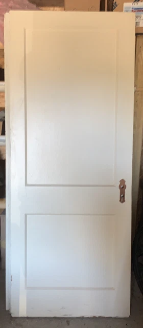 VTG Antique Old Solid White Wood 2 Panel Door Crystal Knob + Brass Reclaimed 30W