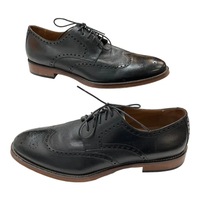 Johnston & Murphy Mens 10.5 Wingtip Brogue Dress Shoes Black Leather Oxfords