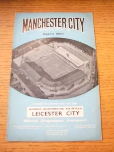 15/10/1960 Manchester City v Leicester City  (Scores & Attendance Noted, Folded)