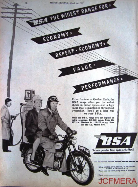 1957 Motor Cycle ADVERT - B.S.A. Range' Vintage Original Print AD