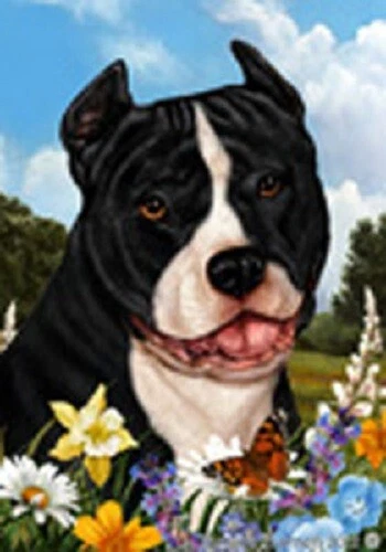 Summer House Flag - Black and White American Pit Bull Terrier 18405
