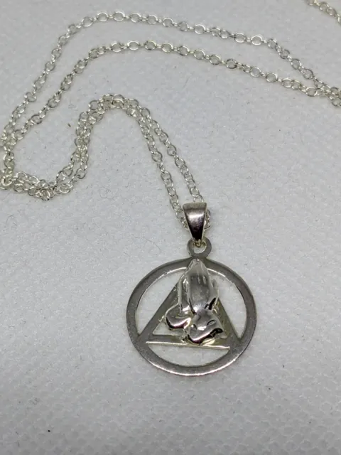 925 Sterling Silver Praying Hands Holy Trinity Cut Pendant on a 16" Chain