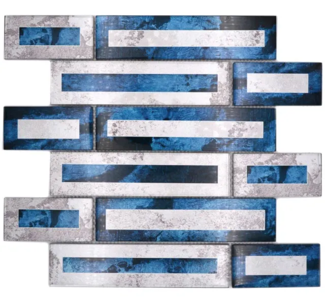 Azulejos de mosaico mosaico de vidrio aspecto 2D negro azul plata sombreado | 10 alfombras