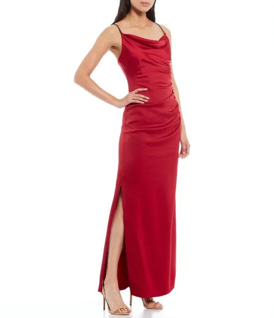 Laundry by Shelli Segal New NWT Red Jewel Strap Maxi Dress Satin Gown 12