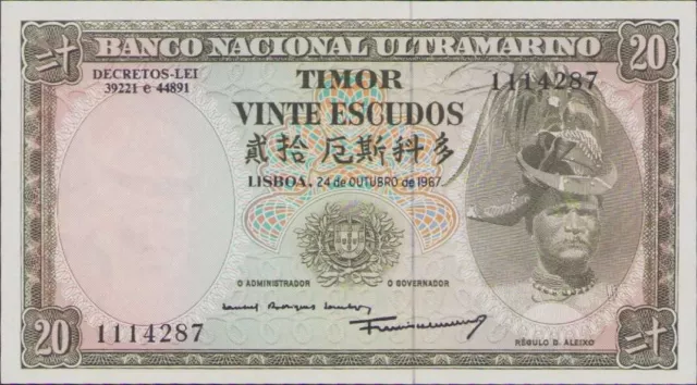 Timor, 20 Escudos, 1967, P26, UNC ™