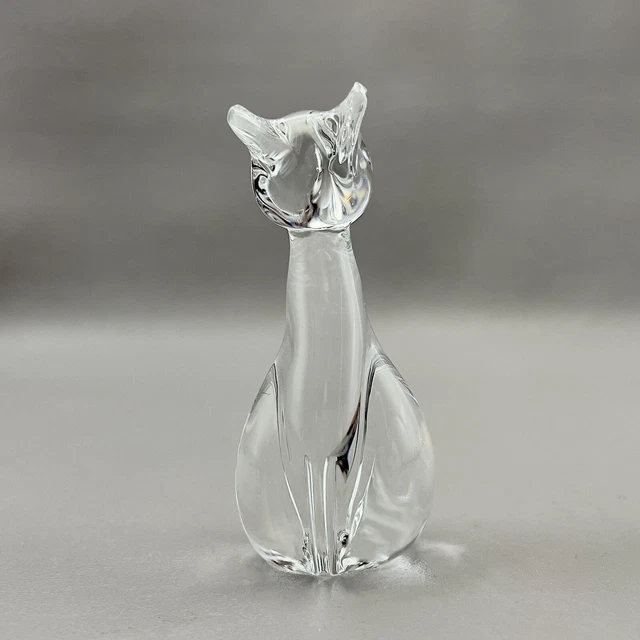 GLASS SIAMESE CAT Paperweight Figurine Clear Kitty Kitten Art Glass £28