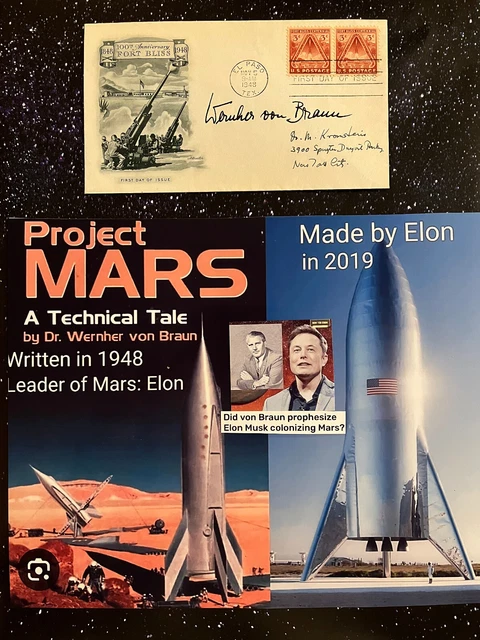 Wernher Von Braun Signed 1948 First Day Cover Project Mars Apollo ~ Elon Musk???
