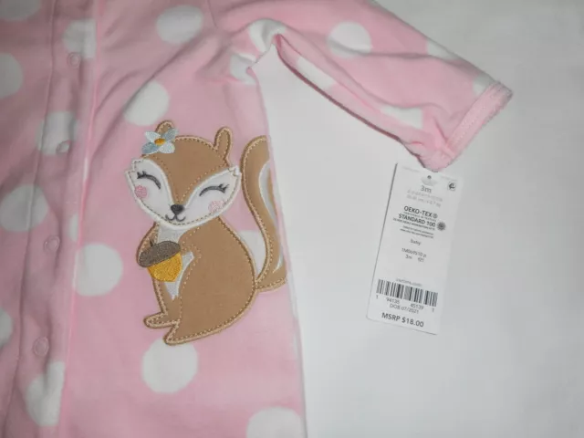 Carters Baby Girl Warm Fleece Pink Squirrel Sleeper - Infant Size 3 Months 2