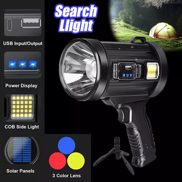 LED Searchlight Rechargeable Handheld 200000 Lm Spotlight Flashlight Side Light