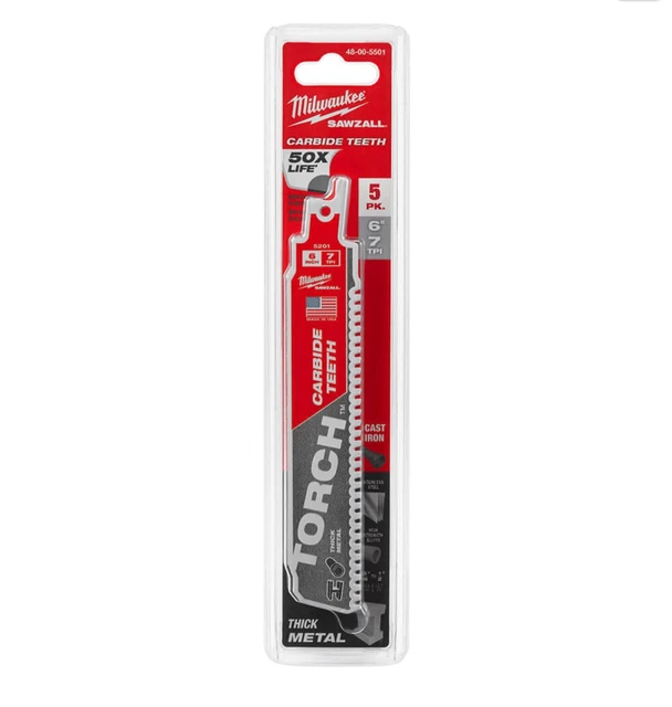 Milwaukee 48-00-5501 6-Inch 7-Tpi TORCH Carbide Metal Cutting Blade - 5pk