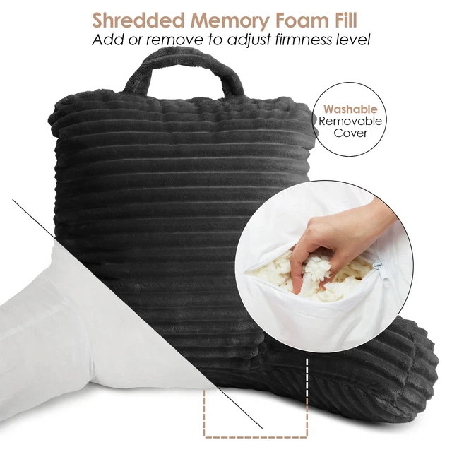 Cut Plush Striped Reading Pillow Shredded Memory Foam Bed Rest Pillow with Arms 8