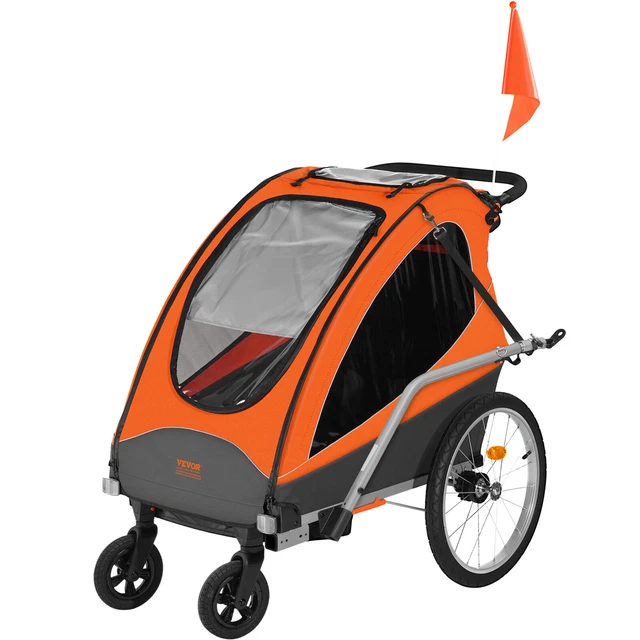 Remorque Vélo Enfant VEVOR Pliable 2 Places - Poussette Double 55 Kg - Neuve