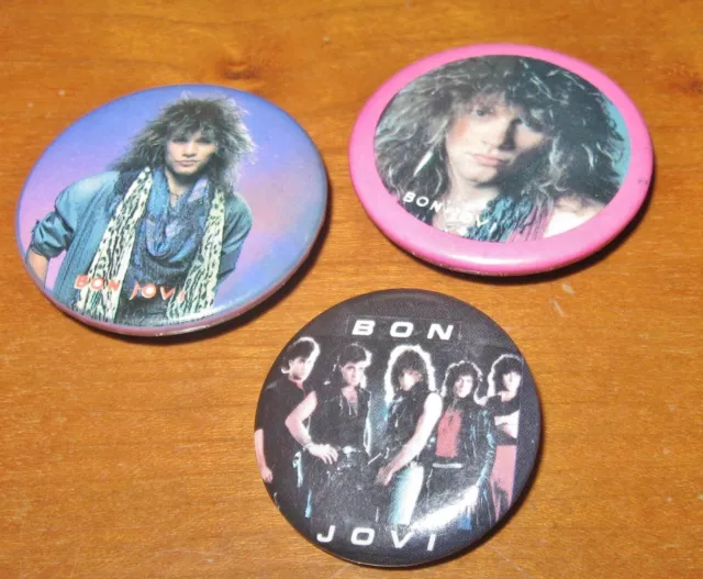 3 Vintage Bon Jovi Buttons New Jersey Rock Band Vintage Music Pinbacks Made USA