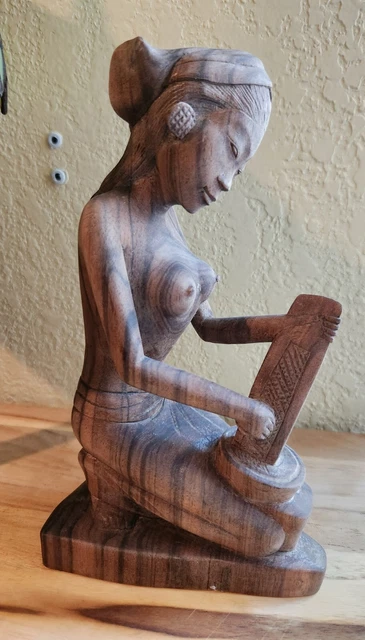 Wood Hand Carved Wooden Balinese Statue Woman Vintage