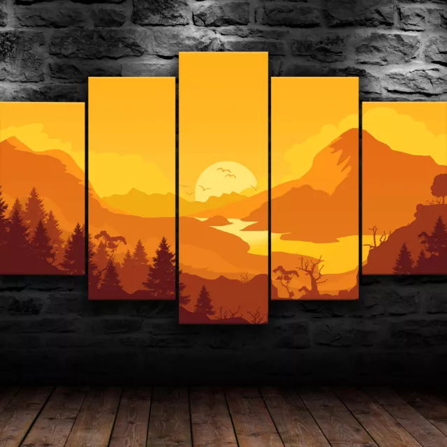 Sunset Digital Sea Ocean Nature Beauty 5 Piece Canvas Wall Art Print Home Decor