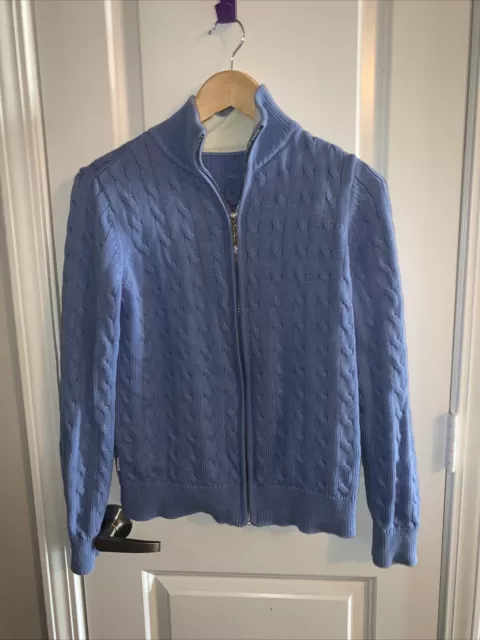 Lauren Ralph Lauren Sweater Women Medium M  Blue Cable Knit Full Zip