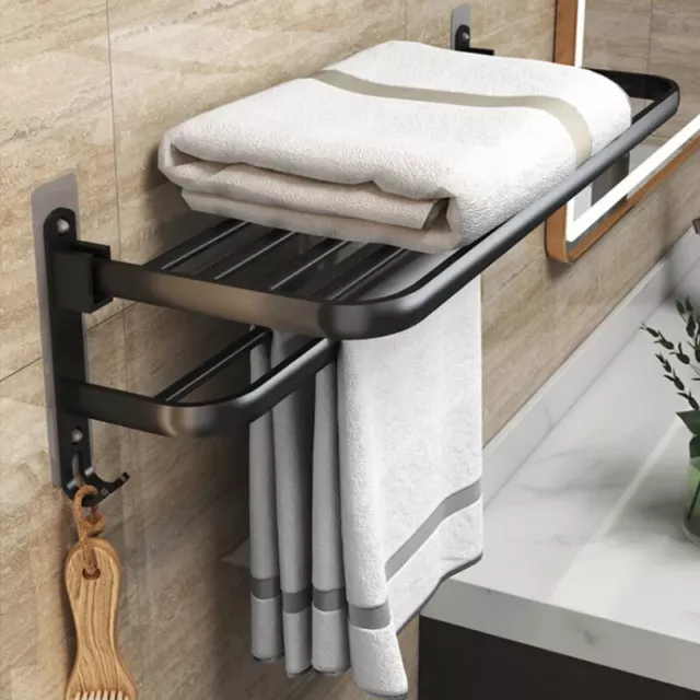 40/50/60CM No Drilling Towel Rack Movable Holder with Hook Wall Mount Shelf