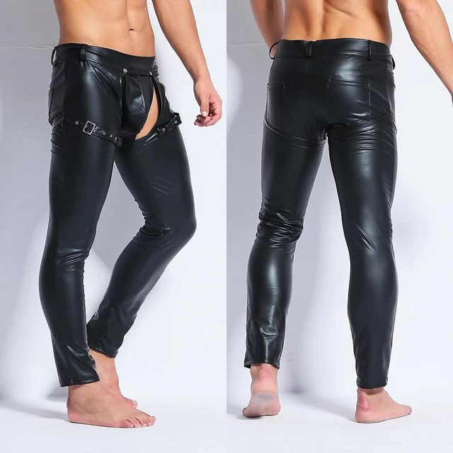 leggings sexy homme noir brillant en cuir PU aspect humide sac pantalon S~2XL