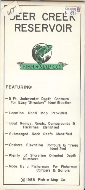 Fish-n-Map Co. DEER CREEK RESERVOIR Utah c.1988