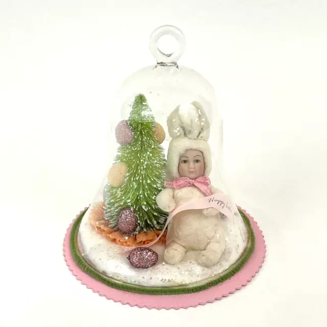 Glass Cloche Snowbaby Easter Egg Tree Glitter Paper 5.5" Handmade